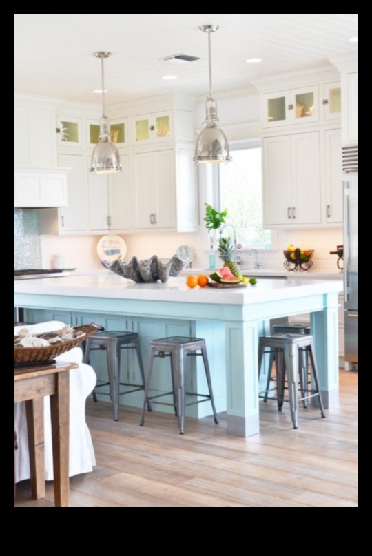 كيفية الحصول على مطبخ مستوحى من المناطق الساحلية مع لمسات زرقاء باستخدام أفكار الديكور؟