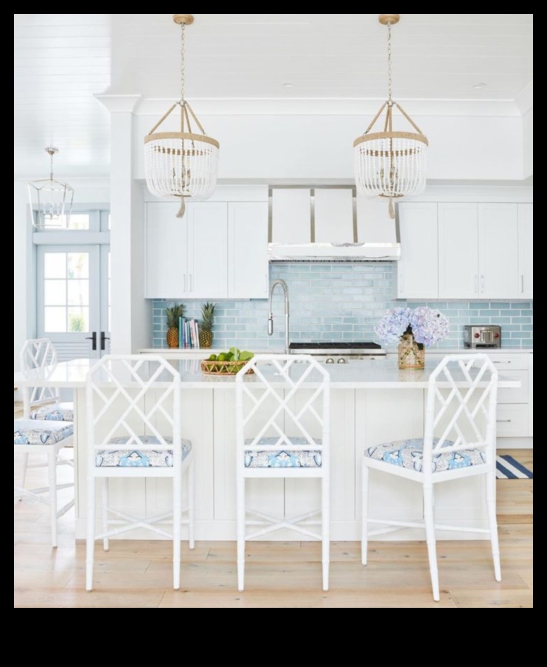 كيفية الحصول على مطبخ مستوحى من المناطق الساحلية مع لمسات زرقاء باستخدام أفكار الديكور؟