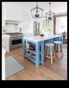 كيفية الحصول على مطبخ مستوحى من المناطق الساحلية مع لمسات زرقاء باستخدام أفكار الديكور؟