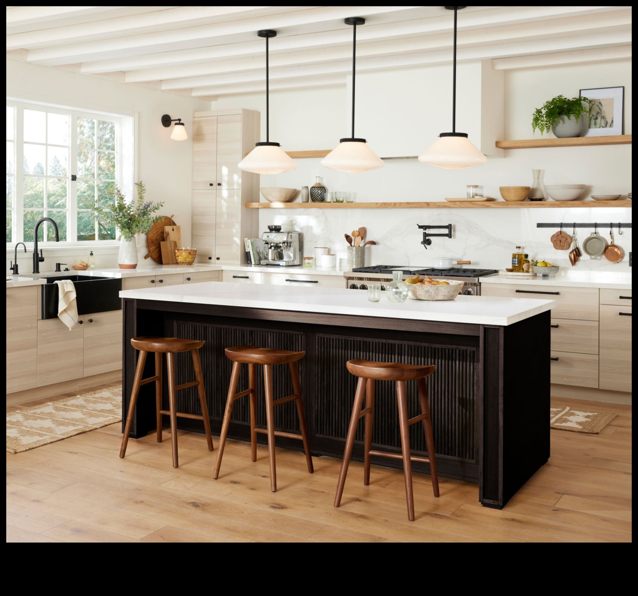 ما هي بعض أفكار ديكور المطبخ الصناعي الأنيق مع أضواء قلادة اديسون؟